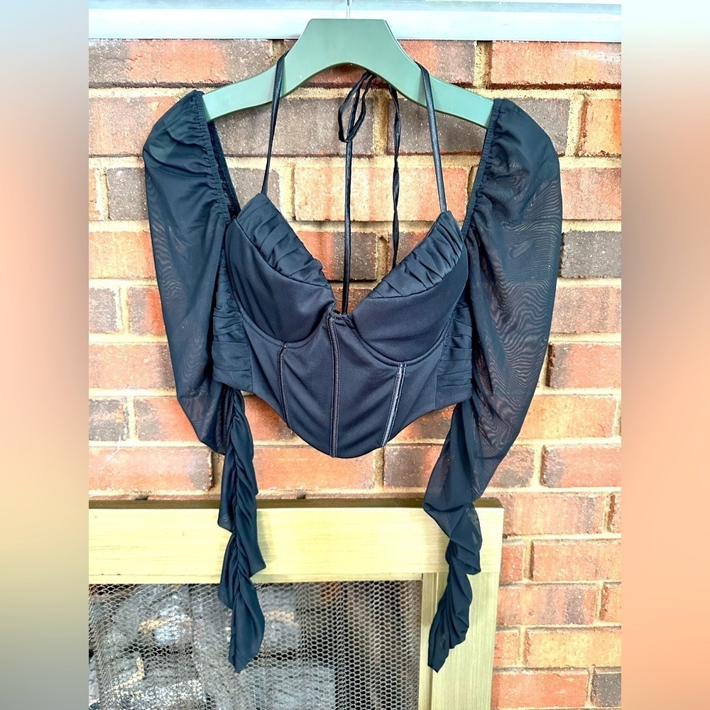 🛍️ beautiful sheer sleeves crop top. Excellent condition.